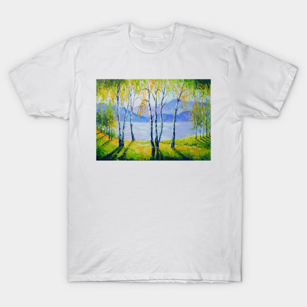 Birch trees by the river T-Shirt by OLHADARCHUKART